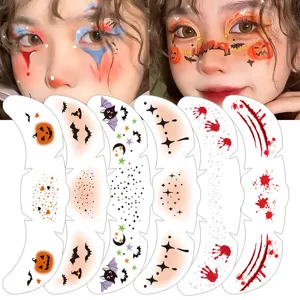 Waterproof temporary Halloween face tattoo stickers, cute pumpkin and bat makeup patch.