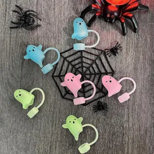 Halloween ghost silicone straw covers, cute dust plugs for Stanley cups, reusable accessories.