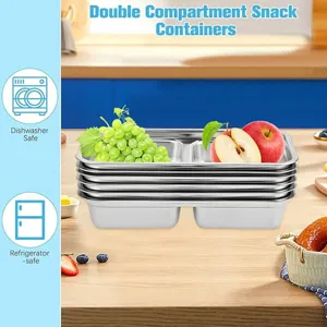 Récipient à collation en acier inoxydable à double compartiment, idéal pour la cuisine.