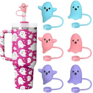 Halloween Cute Ghost Silicone Straw Cap Dustproof Plug Reusable Drinking Straw Accessories Party Decor Gift