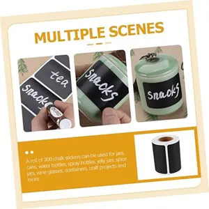 Roll of 300 chalkboard stickers for jars, bottles, containers, and kitchen organization.