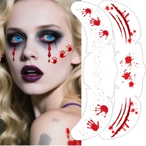 Halloween temporary face tattoo stickers, waterproof bloody scars and handprints for party.