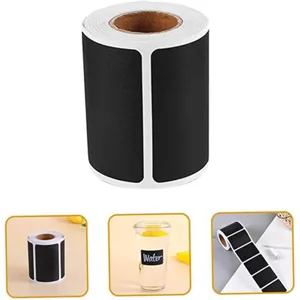Roll of black removable chalkboard sticker labels for kitchen organization and jar labeling.
