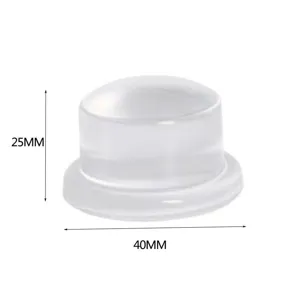 Detalle de tope de puerta de silicona transparente, altura 25mm y anchura 40mm, protección.