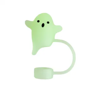 Cute glow-in-the-dark ghost straw topper and dust cover for reusable cups and tumblers.