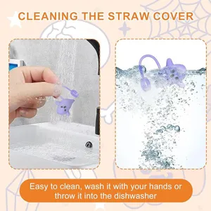 Halloween 10mm straw cover cute ghost silicone dust plug reusable drinking accessories