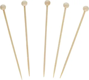 14cm wooden ball head bamboo cocktail picks decorative fruit skewers for barbecue party