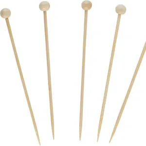 14cm natural wooden bead bamboo skewers decorative fruit sticks for barbecue and parties 100pcs