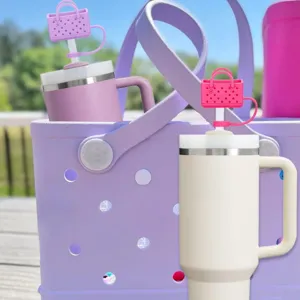 Silikon Strohhalm Abdeckung Set mit Mini Strandtasche Design für 10mm Becher Strohhalme