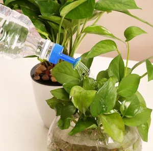 Plastic bottle watering cap detail, easy garden plant sprinkler spout for daily irrigation use.