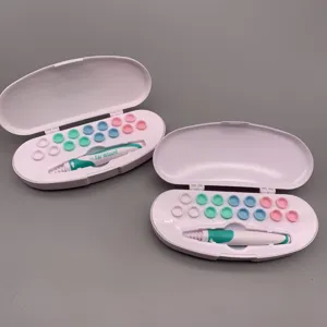 Ear Wizard roterende oorreiniger gereedschap met opbergdoos en kleurrijke siliconen vervangingstips.