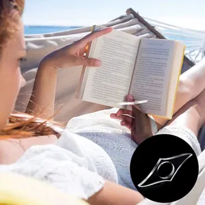 Clear acrylic thumb book page holder bookmark for comfortable one-handed reading experience.