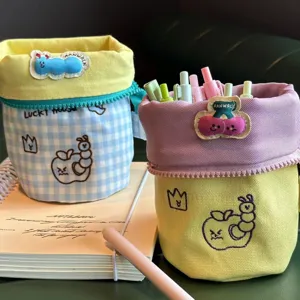 Cute canvas pop-up pencil pouch large capacity aesthetic student stationery bag
