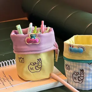 Japanese creative canvas pencil pouch large capacity cute embroidered desk organizer aesthetic pen case