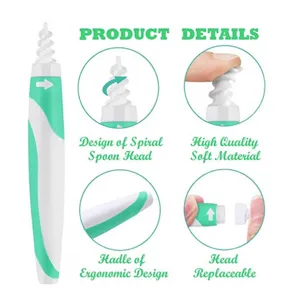 Ergonomische spiraal oorreiniger met zachte vervangbare tips voor veilige en milde oorverzorging.