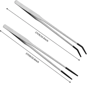 Stainless steel feeding tweezers for reptiles and aquarium plants, 27cm long, straight & curved.