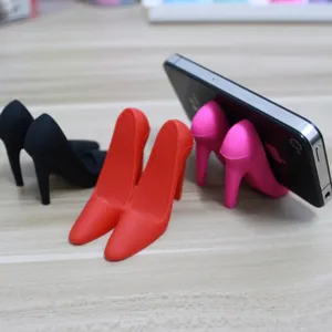 Silicone high heel phone stand detail view, creative desktop lazy mobile phone holder mount.