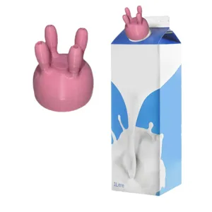Roze 3D geprinte koeienuier melkpak dop en tuit voor handig uitgieten en grappige keukenaccessoire.