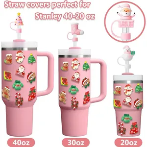 Natale rosa silicone copri cannucce 10mm tappi antipolvere riutilizzabili per tazze.