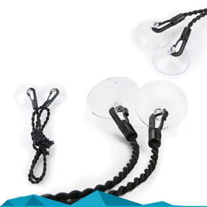 Portable elastic clothesline with hooks and suction cups, ideal for travel and camping use.