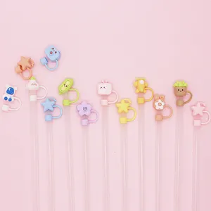 Cute silicone straw covers 8-10mm dust-proof cartoon straw toppers for reusable drinking
