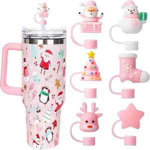 Coperture per Cannucce in Silicone di Natale Topper per Cannucce Riutilizzabili Cappuccio Antipolvere Carino per Bicchieri Accessori per Bevande