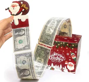 Christmas money pulling box red holiday cash gift box party decoration with Santa design