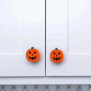 Halloween pumpkin door knobs for cabinet and drawer, cute orange decorative furniture pulls.