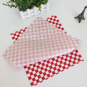 Red checkered food greaseproof paper deli basket liner for burgers fries pizza 100pcs