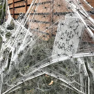 Halloween spider web decoration props fake spider cotton and small plastic spiders for party