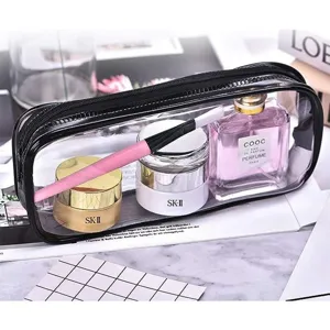 Transparent black PVC cosmetic bag large capacity travel waterproof zipper toiletry storage pouch