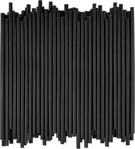 Schwarze Plastiktrinkhalme, flaches Design, 6x210mm Detailansicht fuer Cocktails und Getraenke.