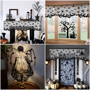 Halloween black lace spider web decoration table runner lampshade home party spooky decor