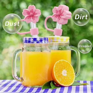 Silicone flower straw cover dustproof plug cap 10mm reusable cute drinking accessories.