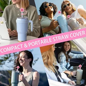 10mm silicone cherry blossom straw cover dust-proof reusable straw cap for 40oz tumblers.
