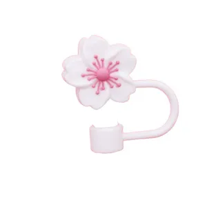Cute silicone flower straw cover 10mm reusable dustproof straw plug cup accessory