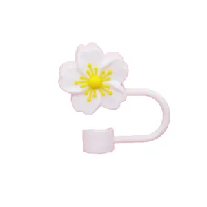 Silicone straw cover with cute flower design reusable dustproof cap for 10mm wide drinking straws