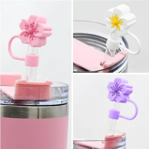 10mm silicone flower straw cover reusable dustproof straw plug cap for daily use cups accessories