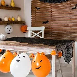 Zwarte Halloween kant spinnenweb tafelloper tafelkleed voor feestelijke decoratie