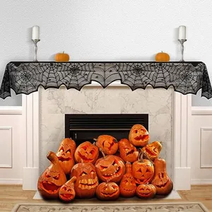 Halloween zwarte kant schoorsteenmantel sjaal spinneweb haard loper deksel voor feest decoratie