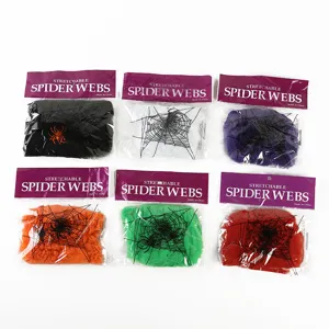 Halloween stretchable spider webs spooky party decoration props in multi colors pack
