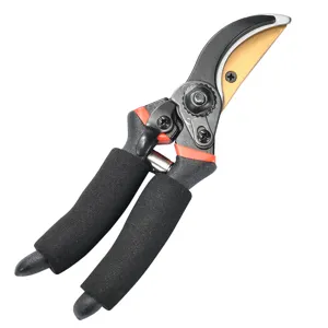 Professional garden pruning shears with ergonomic anti-slip handles and sharp steel blades for trees.