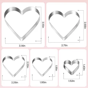 Stainless steel heart cookie cutter set 5 pieces baking pastry vegetable fruit mold detail view