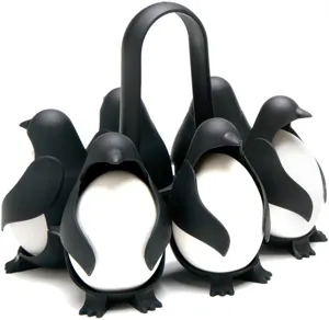 Penguin egg boiler holder set, cute kitchen gadget for boiling and storing eggs securely.