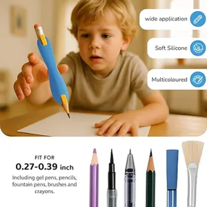 Silicone pencil grip for kids, ergonomic posture correction tool, fits 0.27-0.39 inch pens.