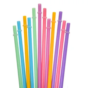 Pajitas de plástico duro de colores con anillos antideslizantes, reutilizables y ecológicas.