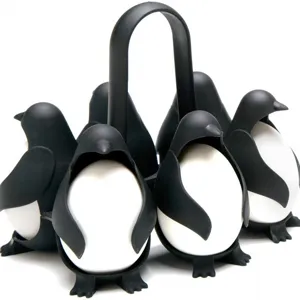Black penguin egg holder cute kitchen tool boiled egg rack kitchen storage organizer stand