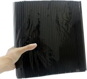 Schwarze Einweg Plastik Trinkhalme, 6x210mm gerade flache Röhrchen für Cocktails und Kaltgetränke.