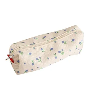 Ins Minimaliste Trousse à Crayons Florale Style Frais Coton Pochette de Rangement Mignon Étudiant Papeterie Sac