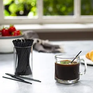 Schwarze Einweg-Trinkhalme aus Plastik dünn gerade für Cocktail Soda 6x210mm Packung